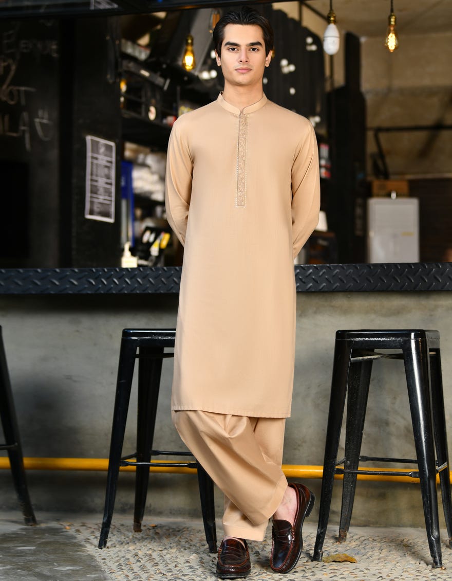Beige Cotton Teen Boy's Kameez Shalwar | Jtks-S-34475