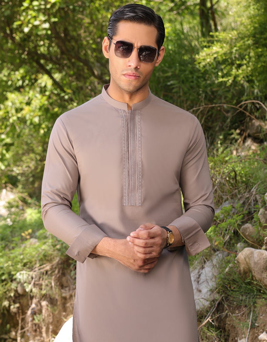 Coffee Brown Cotton Men's Kameez Shalwar | Jjks-S-34478