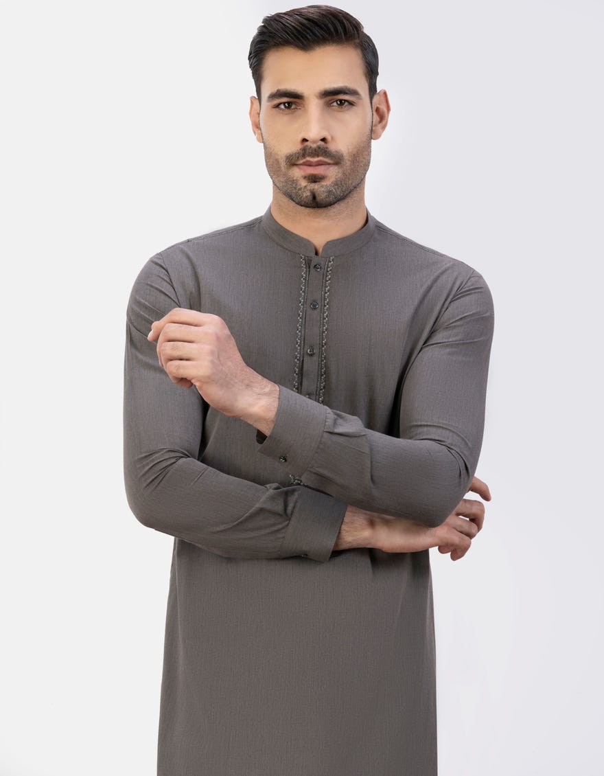 Grey Cvc Men's Kameez Shalwar | Jjks-S-34484