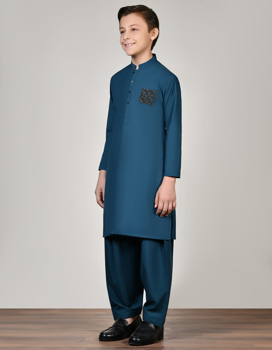 Blue Blended Kid's Kameez Shalwar | Jcks-S-34486