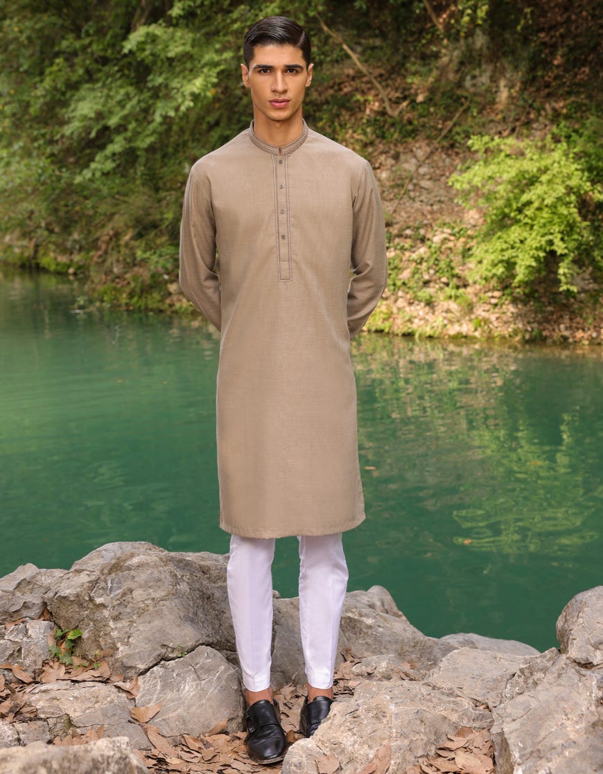 Fawn Blended Teen Boy's Kurta | Jtk-A-34488