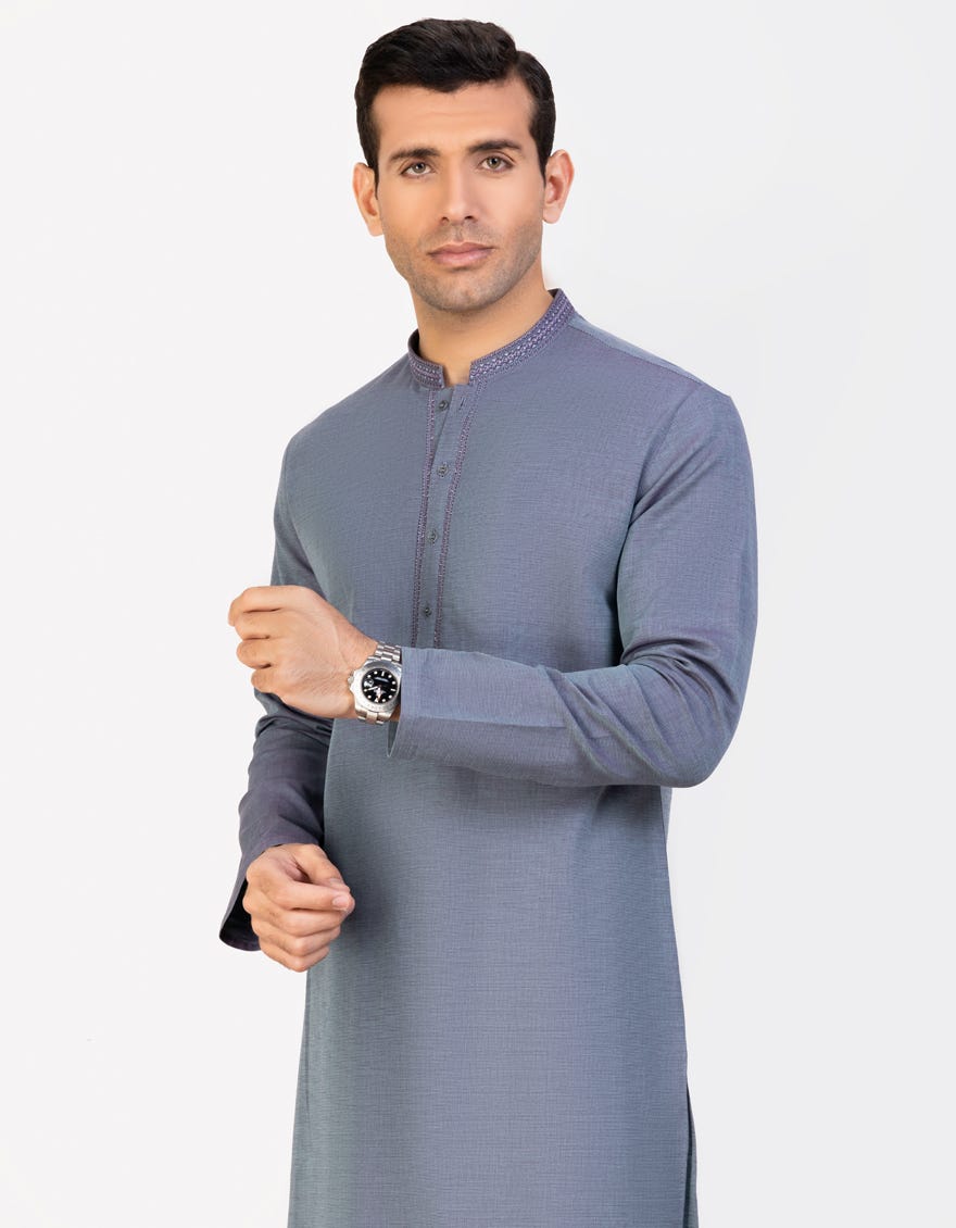 Blue Cotton Semi-Formal Men's Kurta | Jjk-A-34492