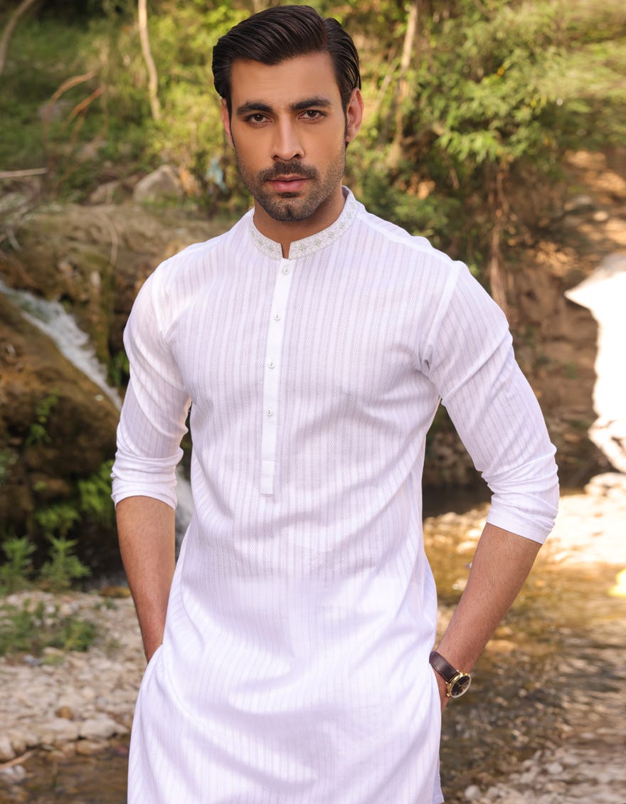 White Cotton Men's Kurta | Jjk-A-34493