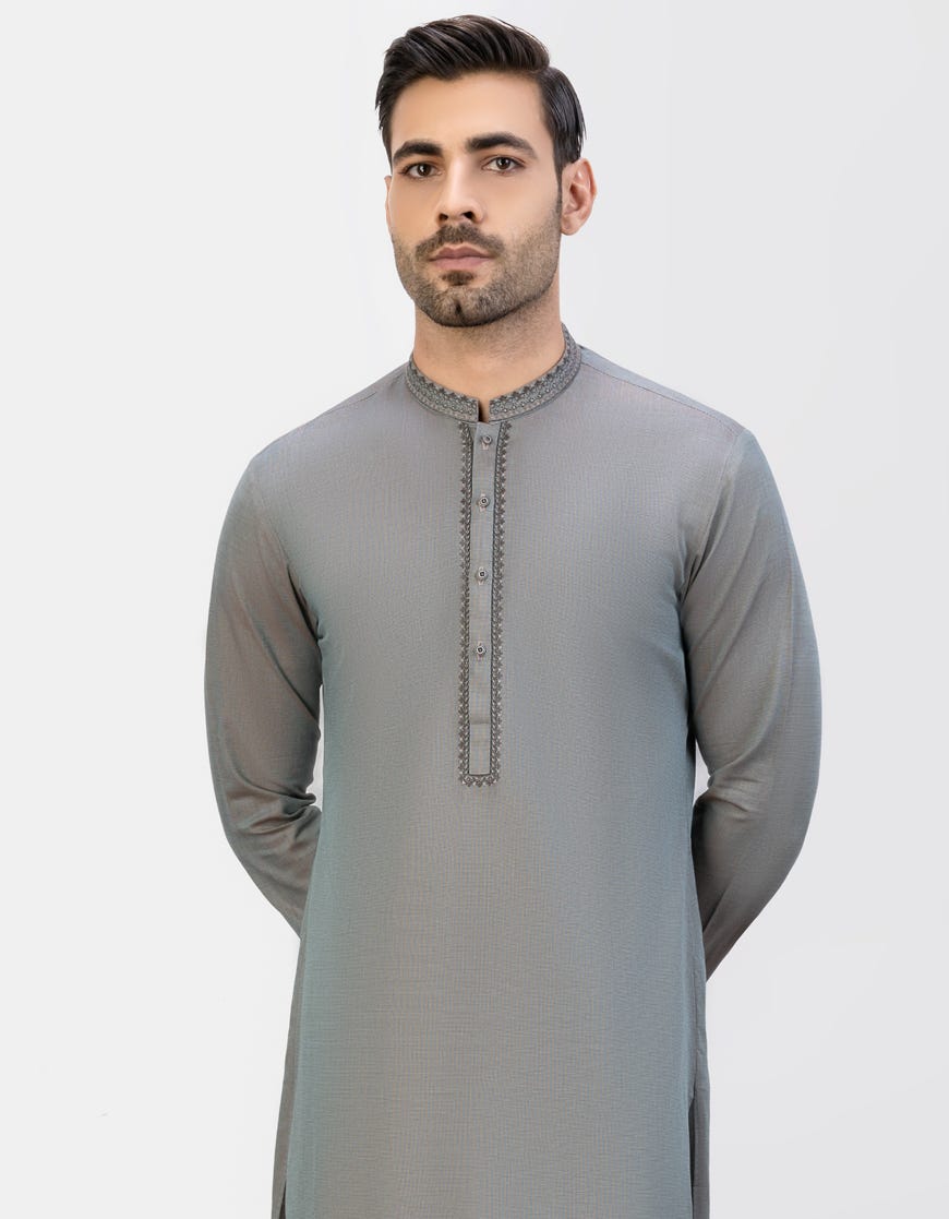 Hatched Blue Cotton Men's Kurta | Jjk-A-34496