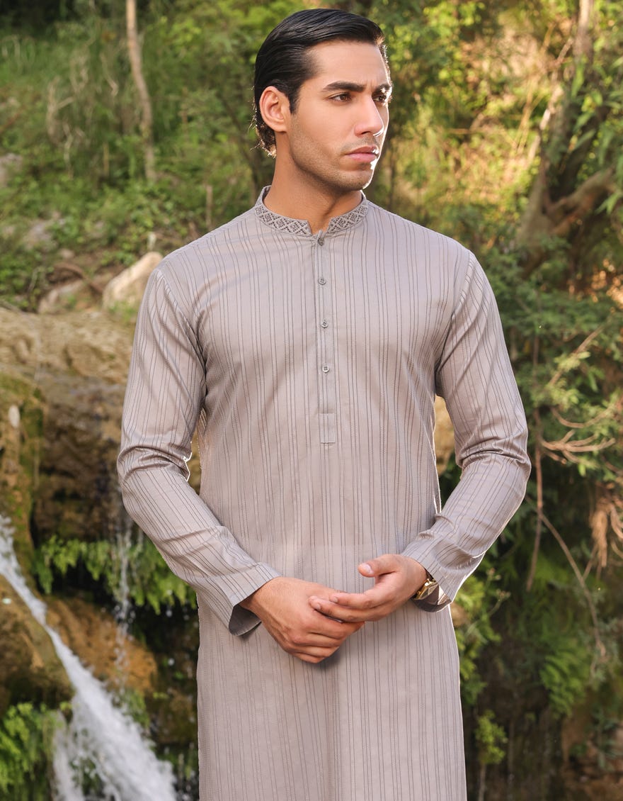 Grey Cotton Men's Kurta | Jjk-A-34497