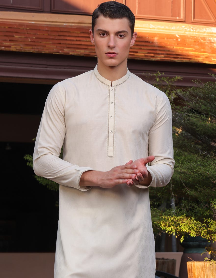Ivory Blended Men's Kurta | Jjk-S-34502