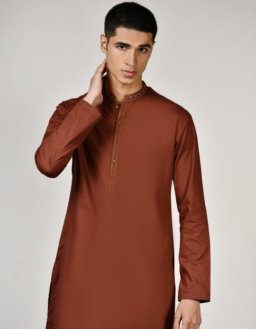 Rust Cotton Kurta Pajama | Jtkp-S-34505