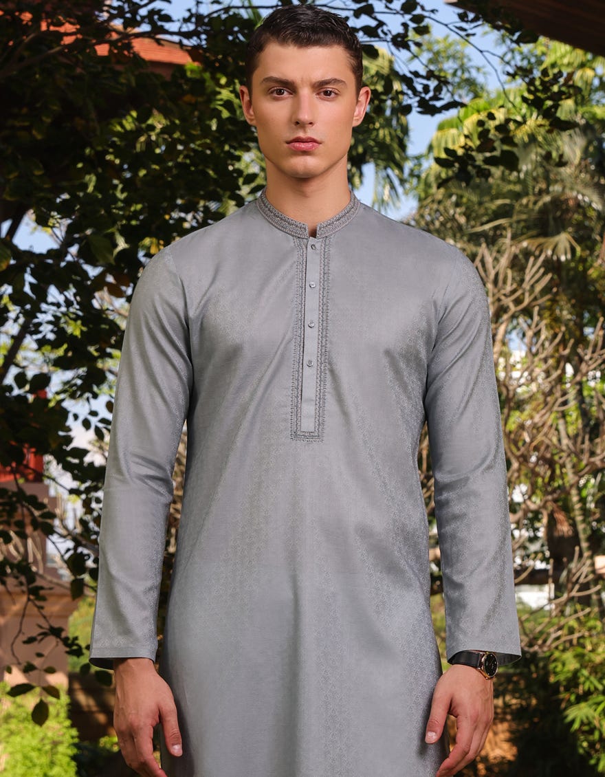 Greyish Green Cotton Men's Kurta | Jjk-S-34516