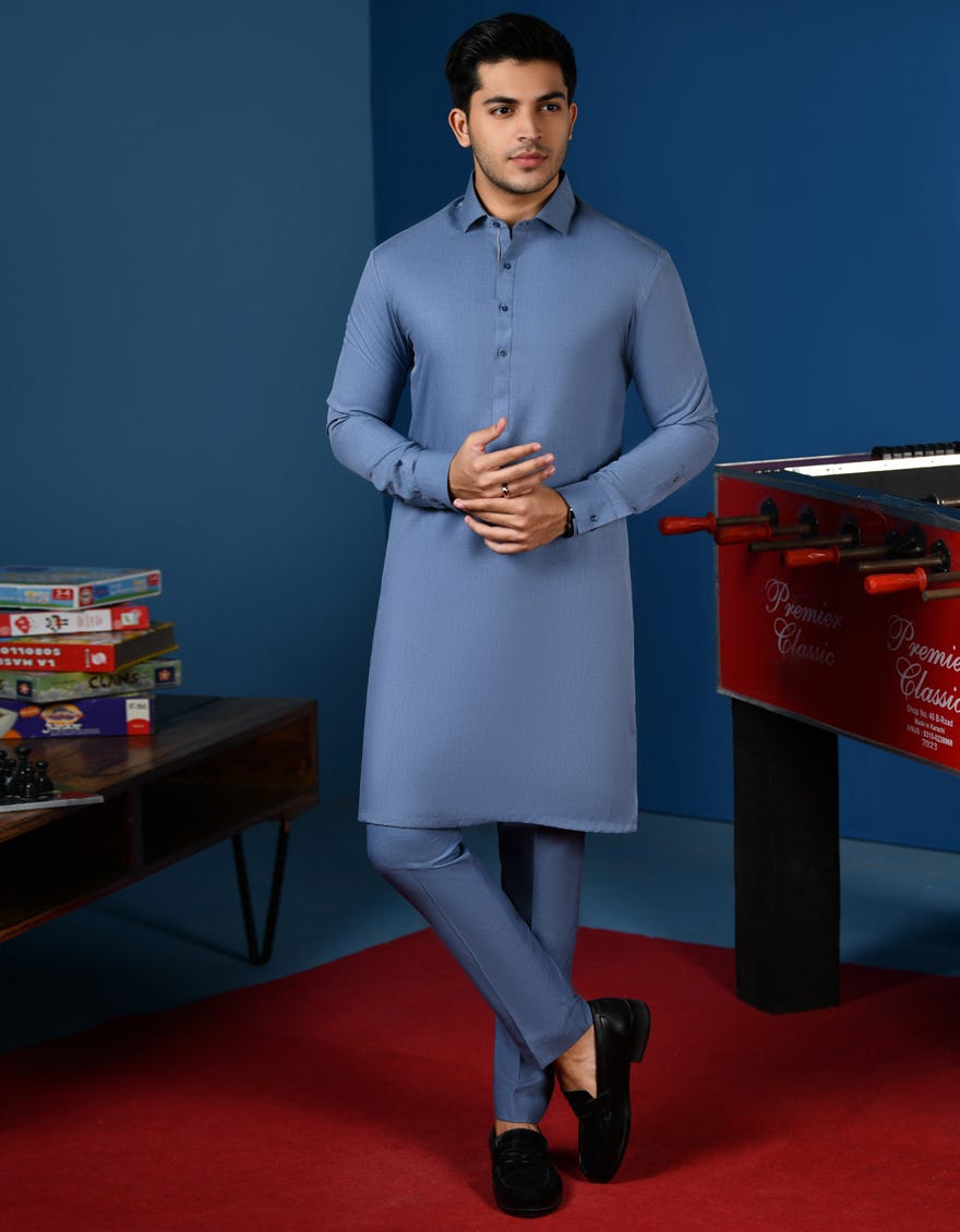 Light Blue Blended Kurta Pajama | Jtkp-S-34522