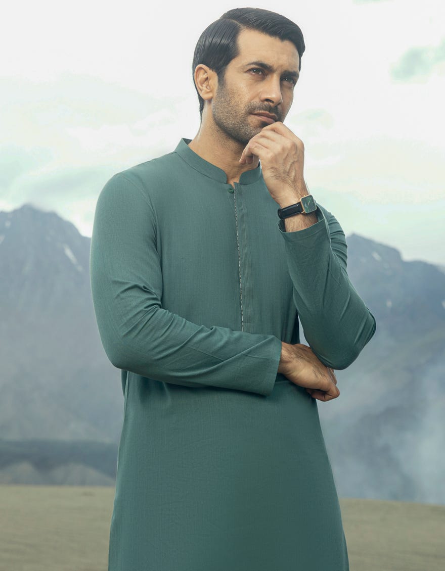 Forest Green Cotton Men's Kurta | Jjk-S-34524