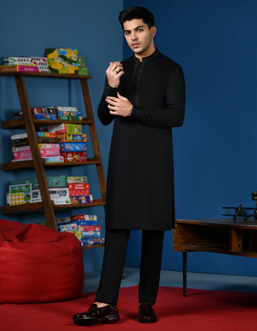 Black Blended Kurta Pajama | Jtkp-A-34535