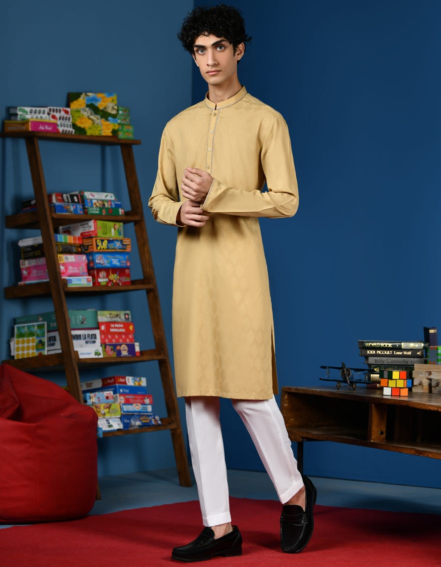 Beige Blended Teen Boy's Kurta | Jtk-S-34536
