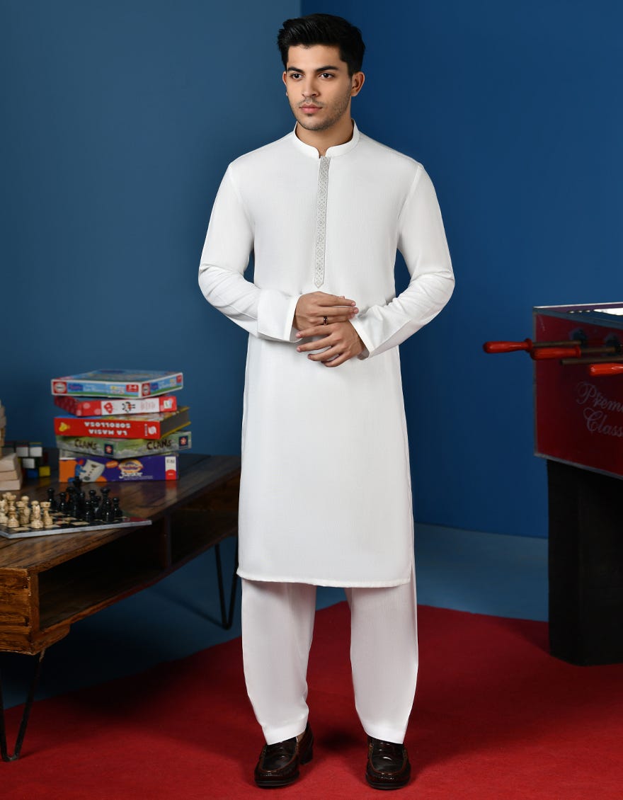 White Blended Teen Boy's Kameez Shalwar | Jtks-A-34543