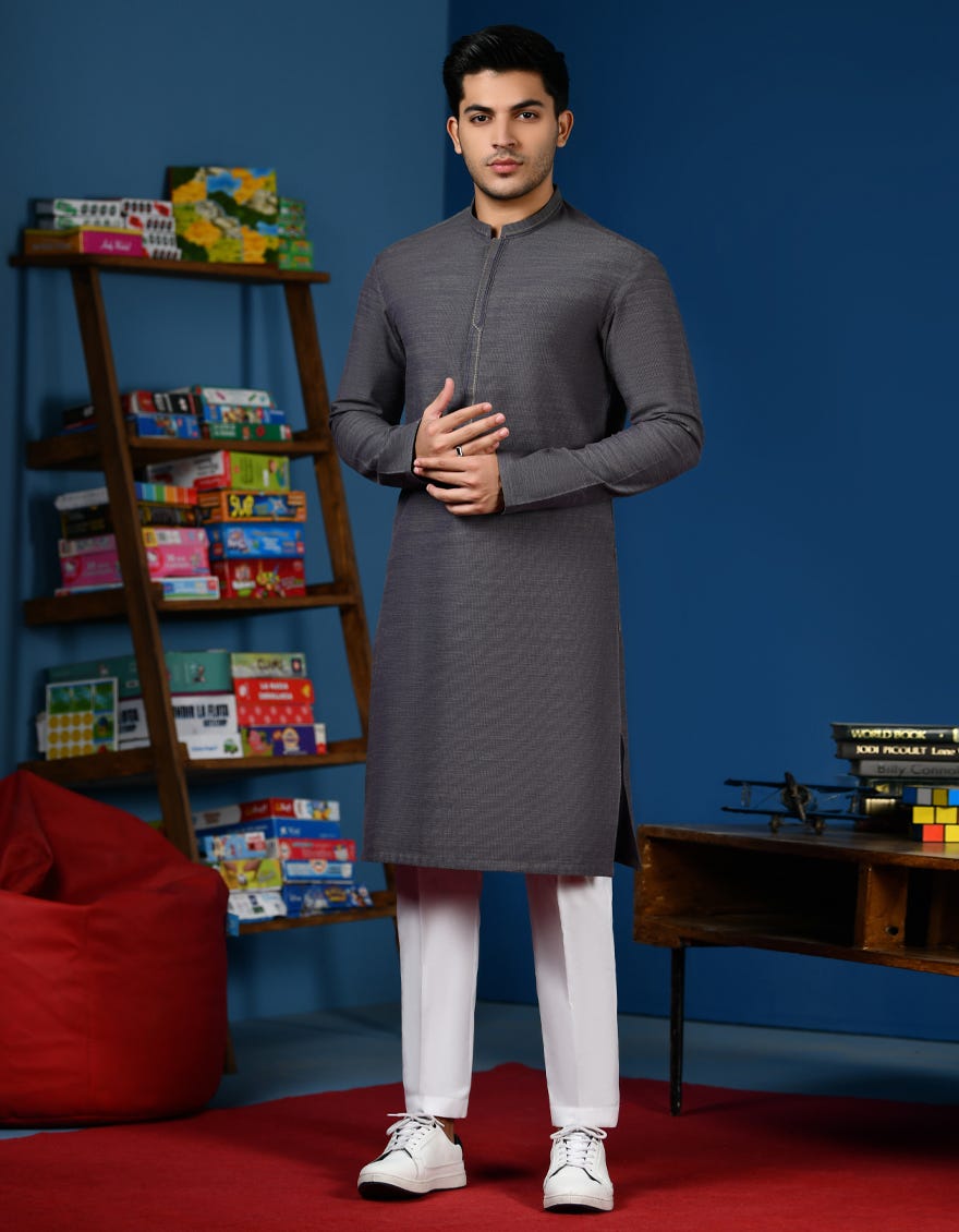 Shadow Grey Cotton Teen Boy's Kurta | Jtk-A-34546