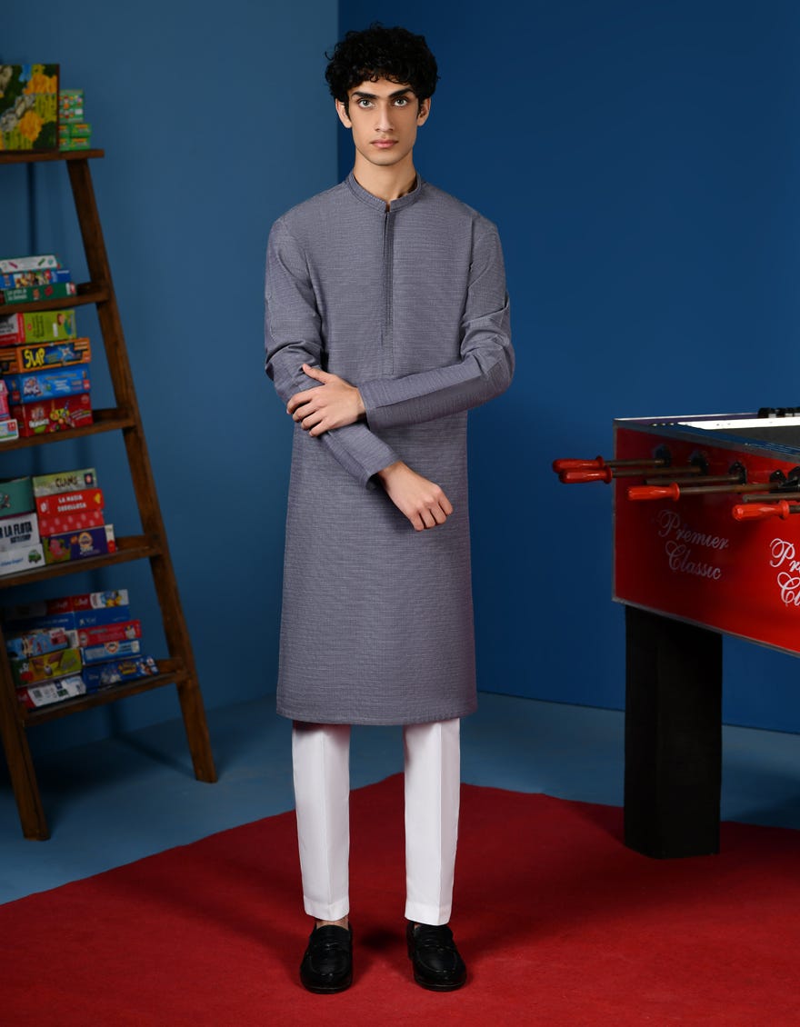 Pigeon Blue Cotton Teen Boy's Kurta | Jtk-A-34547