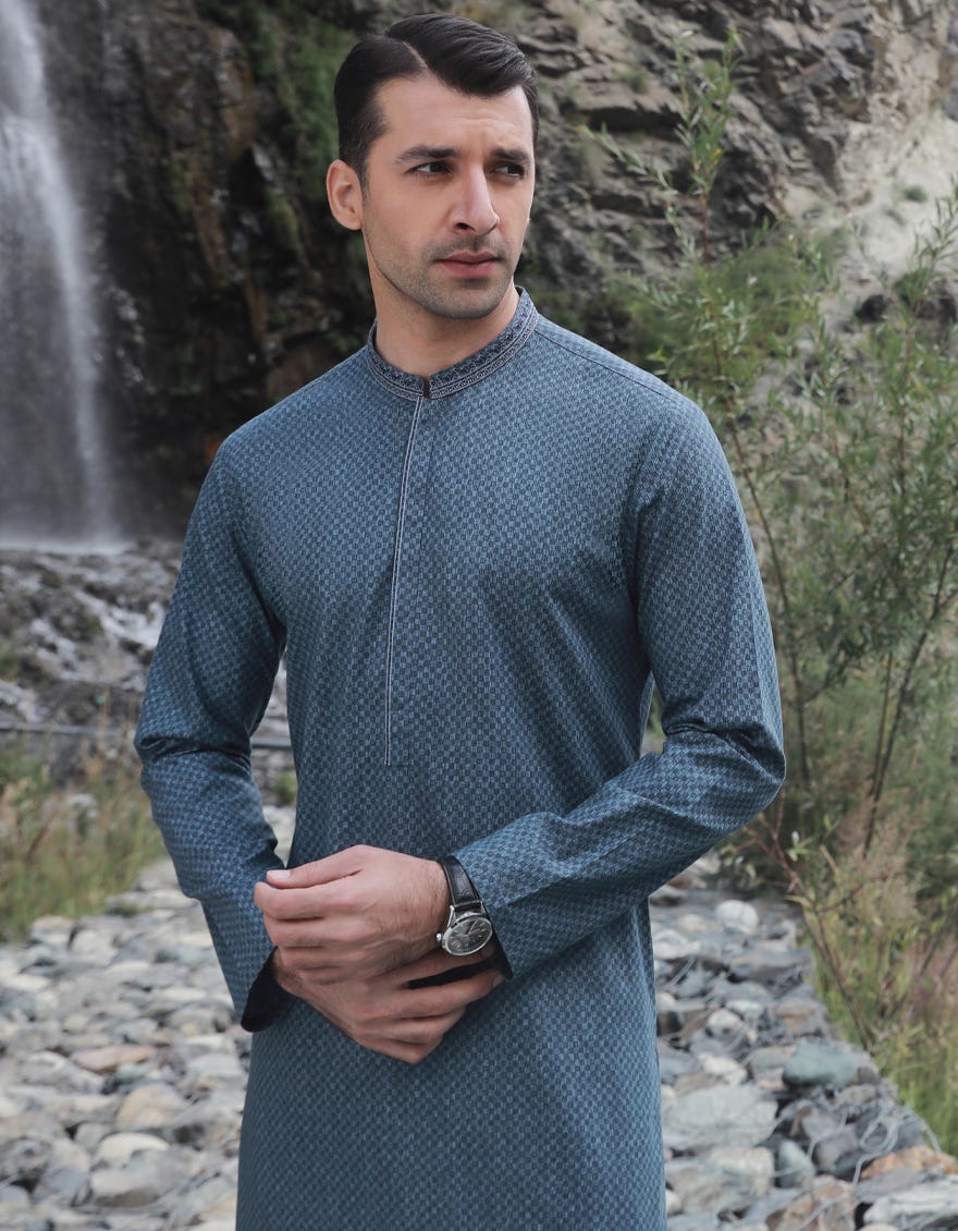 Dark Blue Cotton Men's Kurta | Jjk-W-34549