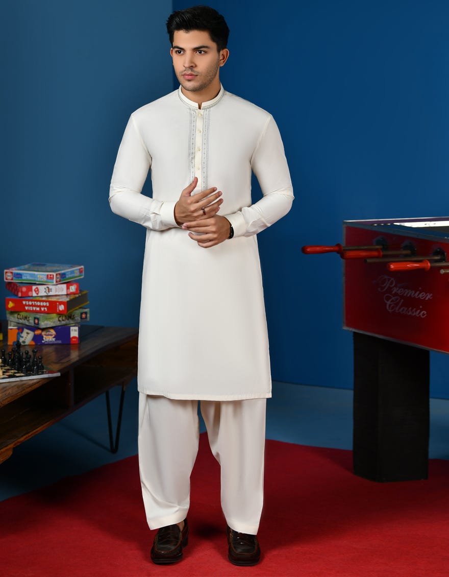 Cream Blended Teen Boy's Kameez Shalwar | Jtks-W-34550
