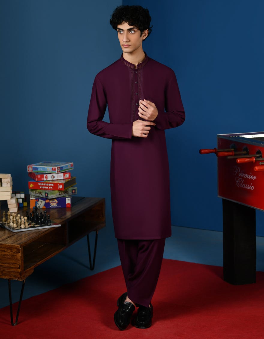 Plum Blended Teen Boy's Kameez Shalwar | Jtks-W-34551
