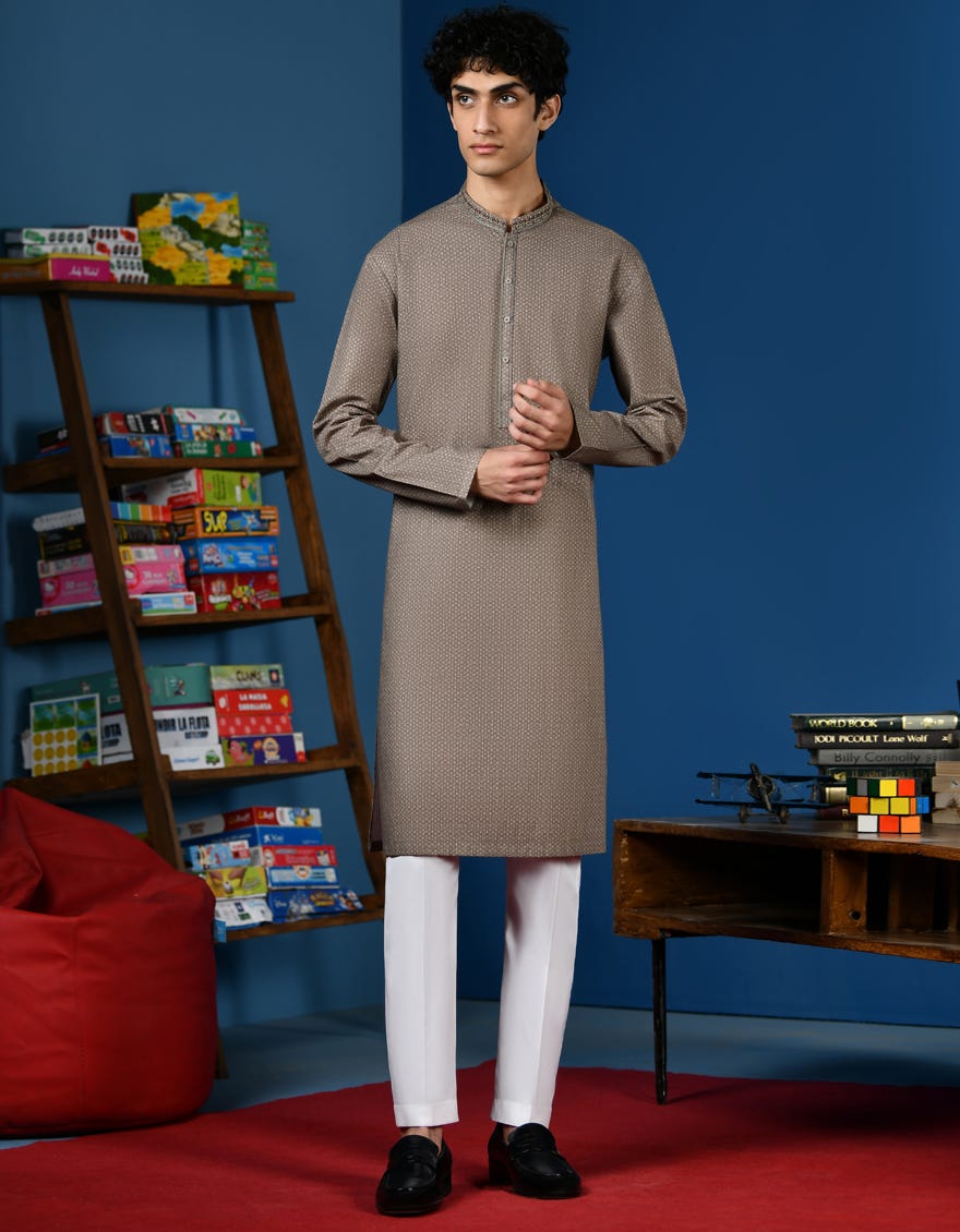 Multi Green Cotton Teen Boy's Kurta | Jtk-W-34553