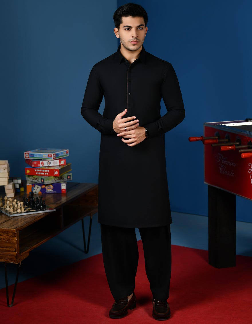 Black Blended Teen Boy's Kameez Shalwar | Jtks-W-34558
