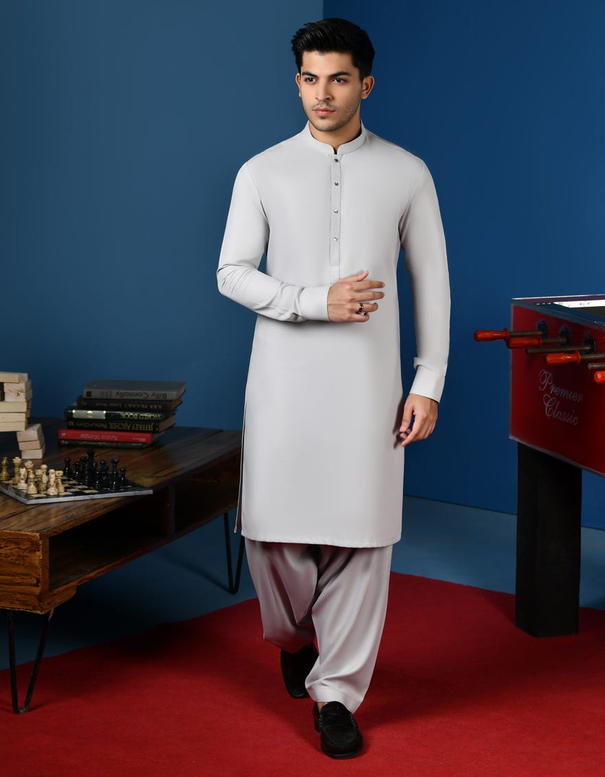 Light Grey Blended Teen Boy's Kameez Shalwar | Jtks-W-34561
