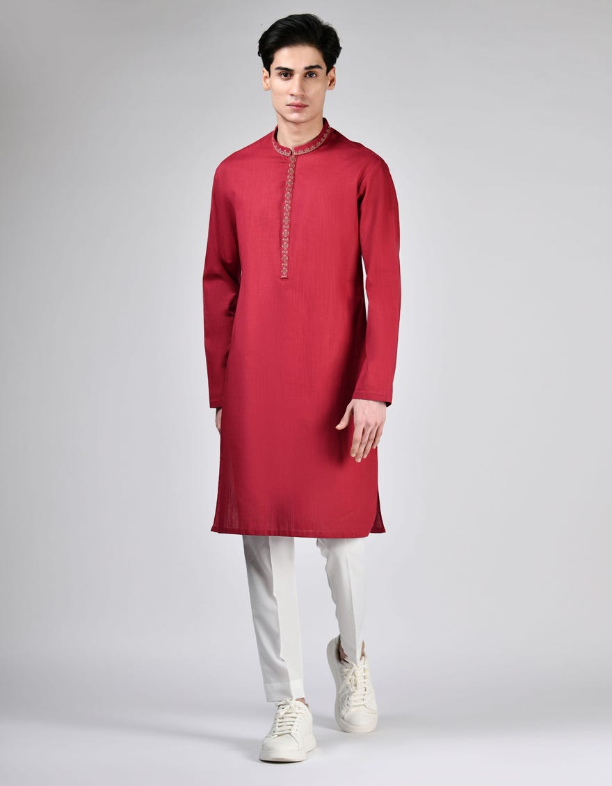 DULL RED COTTON KURTA | JTK-W-34564