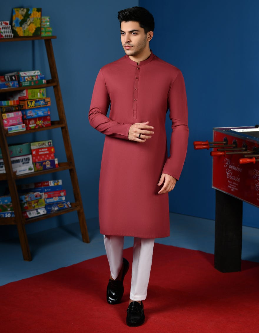 Maroon Cotton Teen Boy's Kurta | Jtk-A-34568