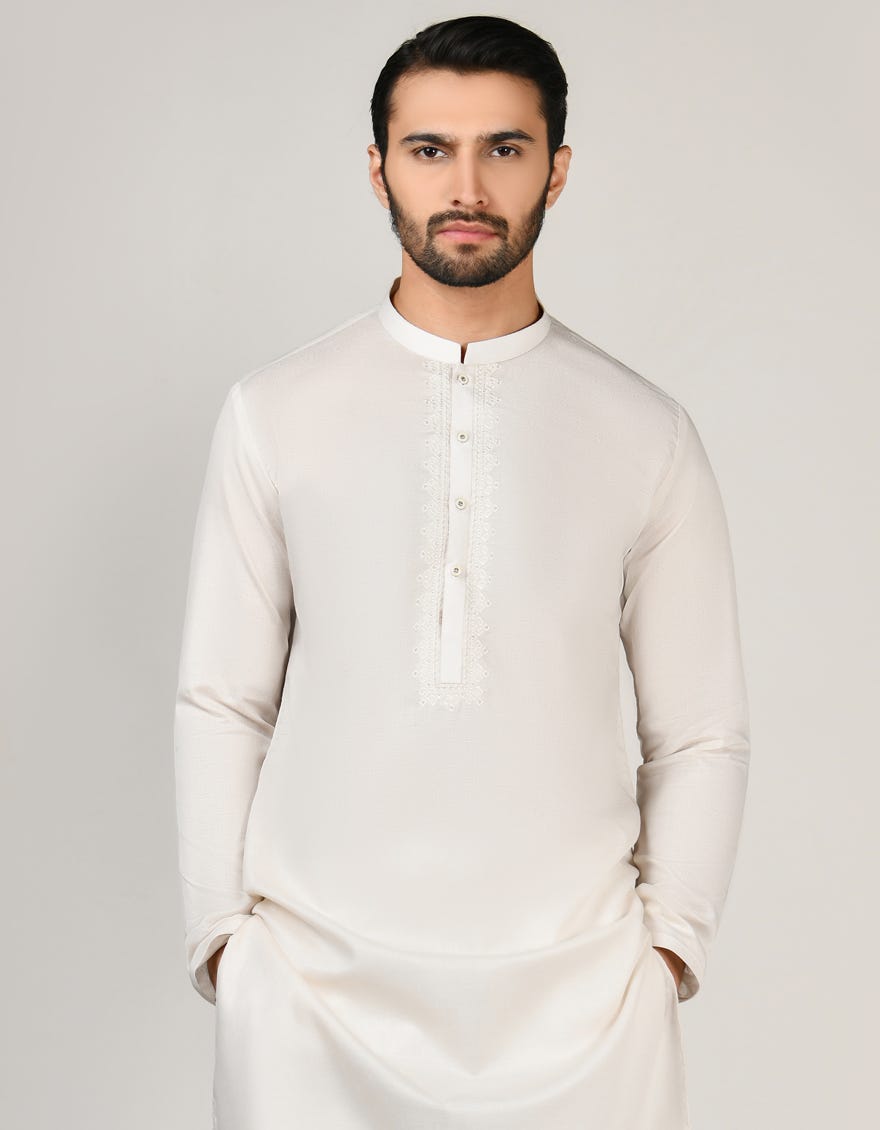 Off White Cotton Men's Kurta | Jjk-A-34571