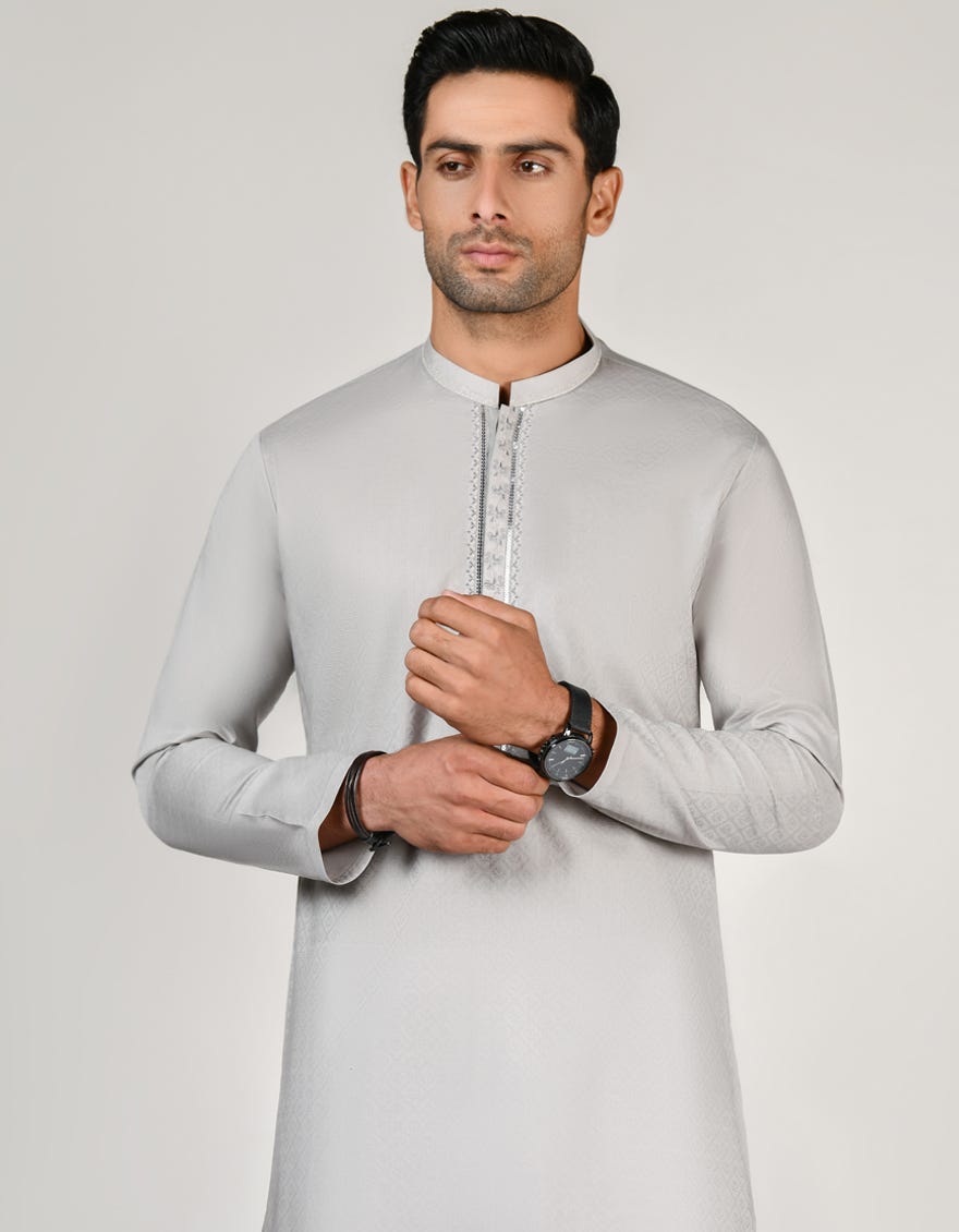 Light Grey Cotton Men's Kurta | Jjk-A-34572