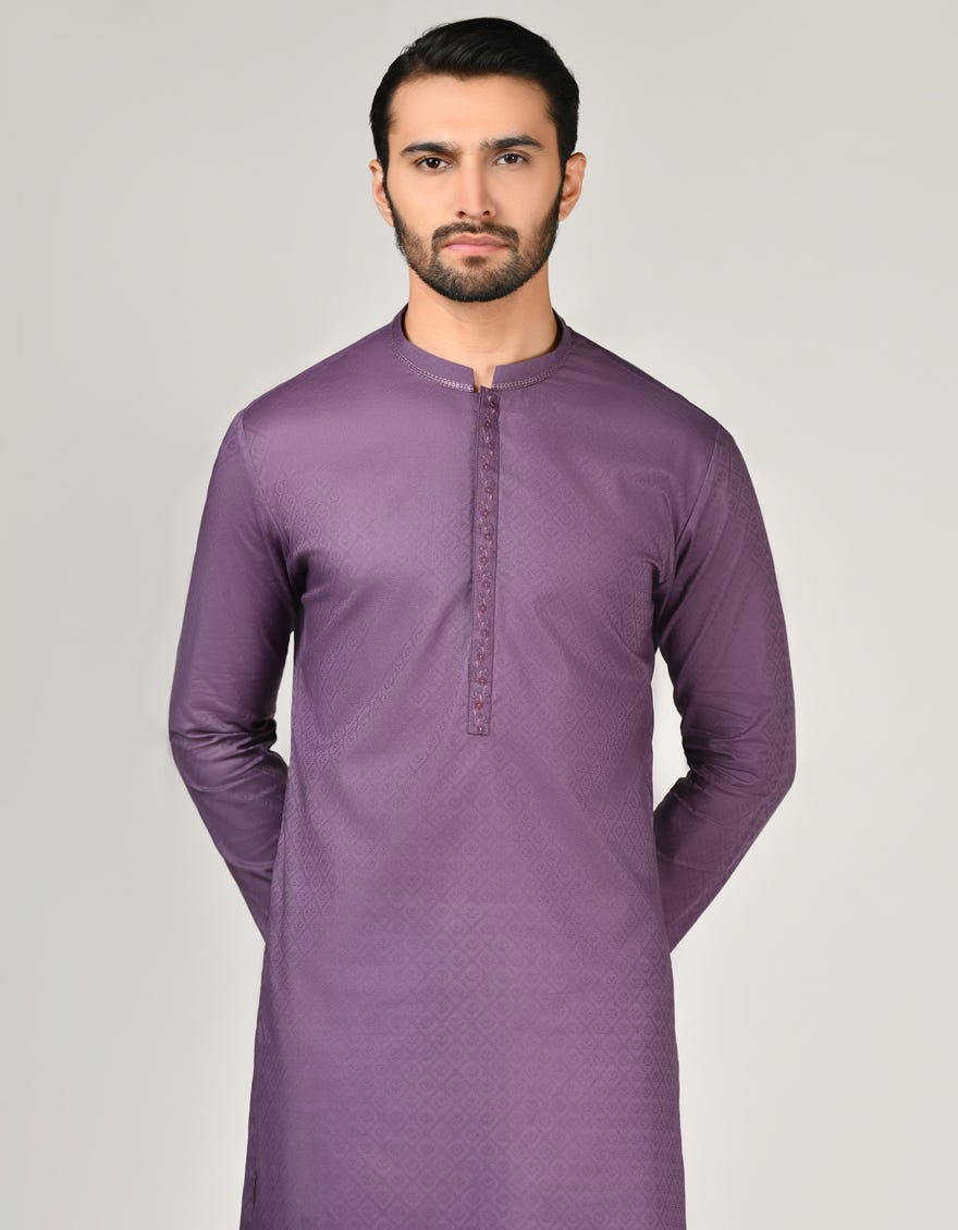 Purple Cotton Men's Kurta | Jjk-S-34573