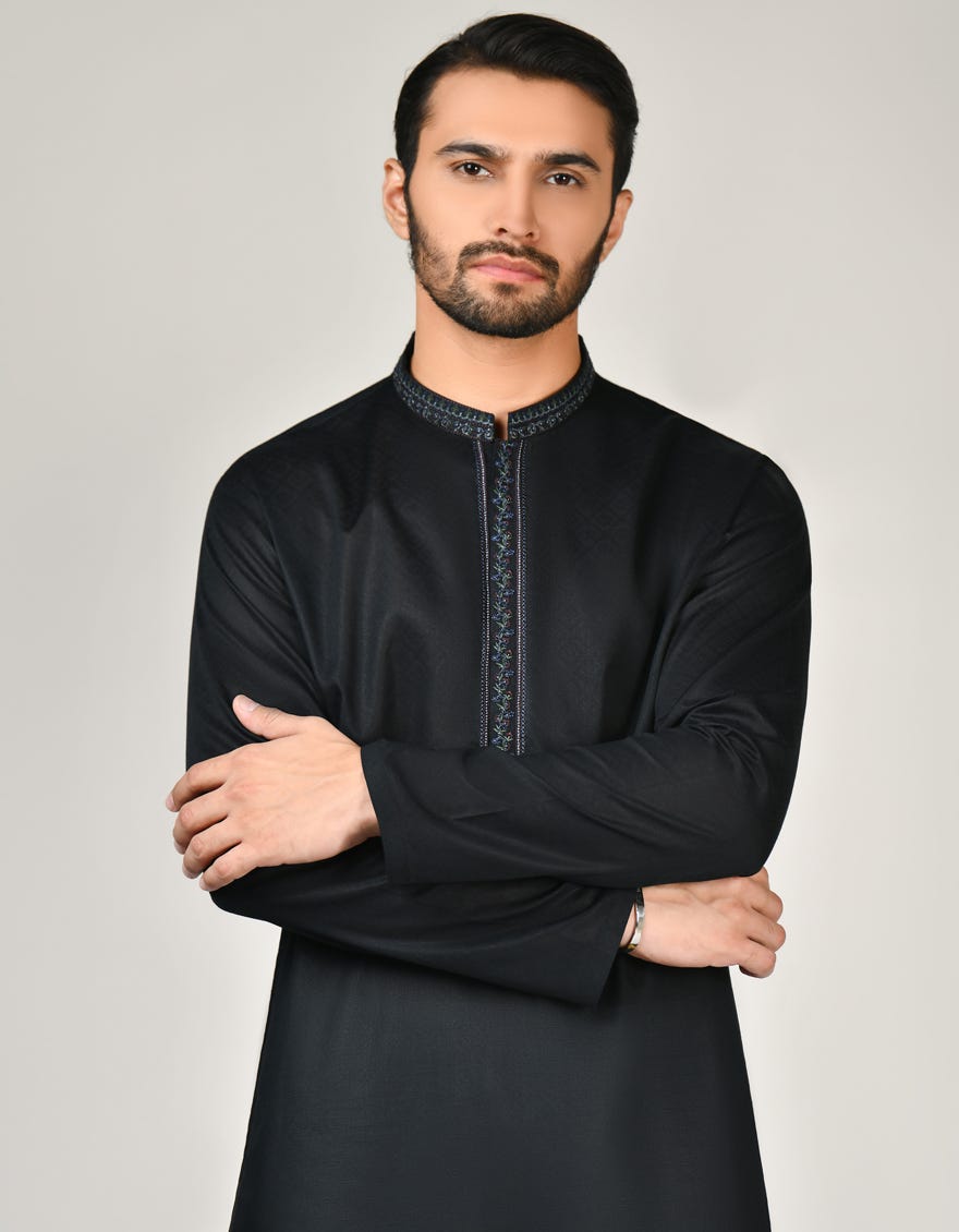 Black Cotton Men's Kurta | Jjk-A-34574