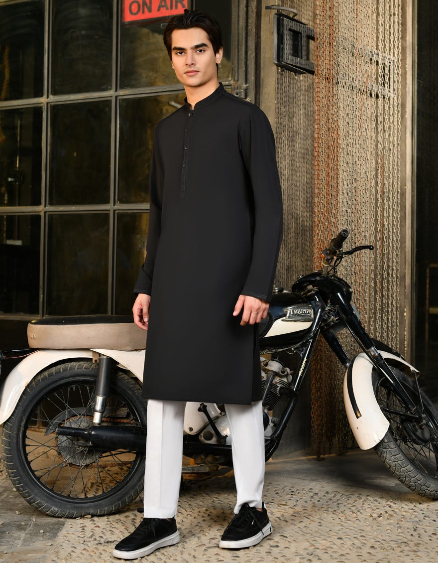 Black Cotton Teen Boy's Kurta | Jtk-A-34581
