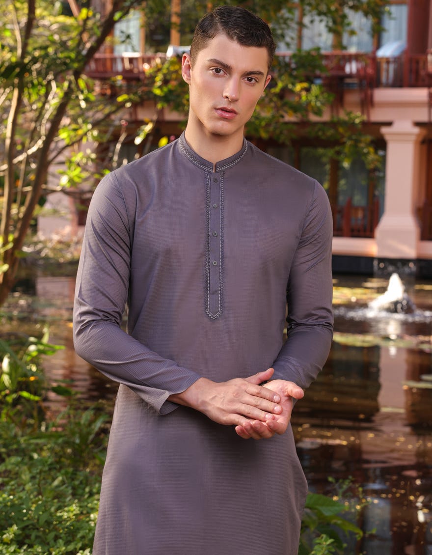 Grey Cvc Men's Kurta | Jjk-S-34582