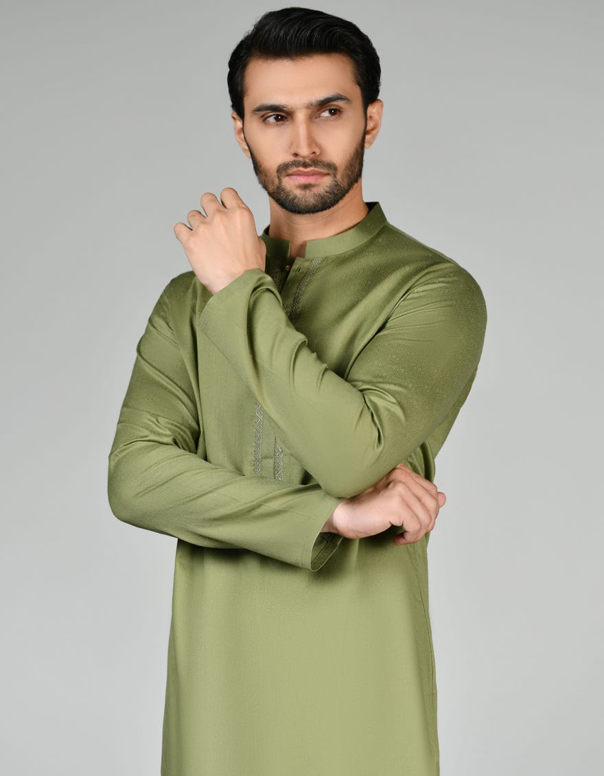 Dark Green Cotton Men's Kurta | Jjk-S-34583