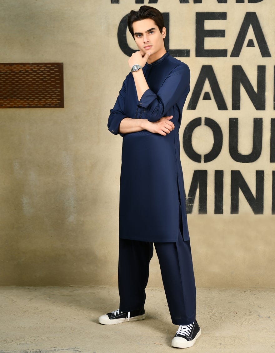 Navy Blue Cotton Teen Boy's Kameez Shalwar | Jtks-S-34590