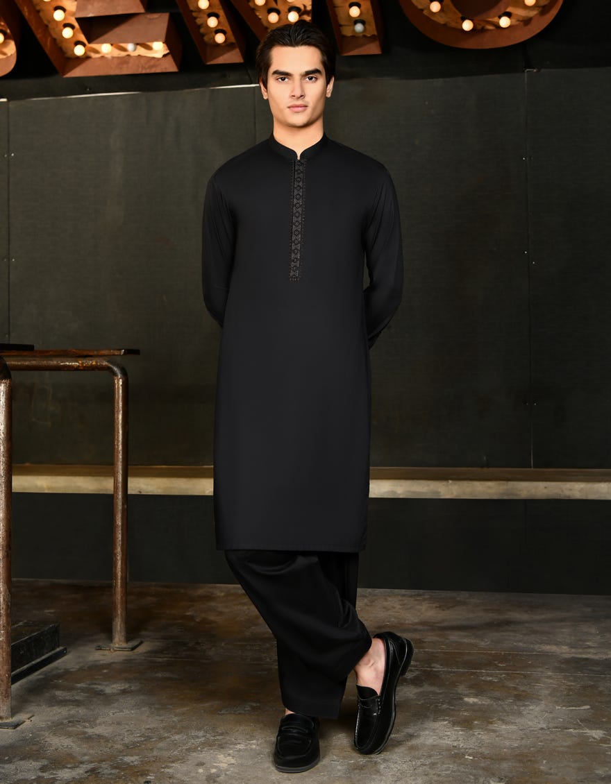 Black Blended Teen Boy's Kameez Shalwar | Jtks-S-34591
