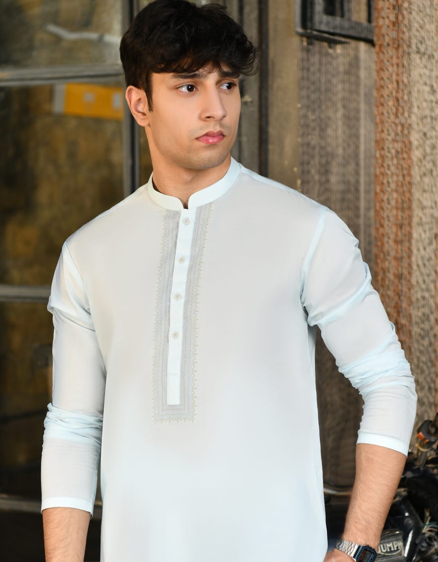 ICE BLUE COTTON KURTA | JTK-S-34596