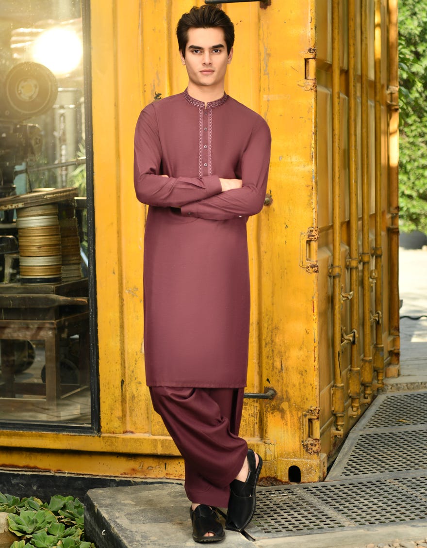 D.Maroon Blended Teen Boy's Kameez Shalwar | Jtks-A-34606