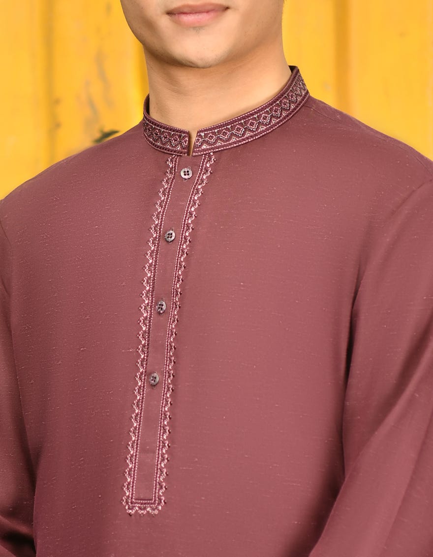 D.MAROON BLENDED KAMEEZ SHALWAR | JTKS-A-34606