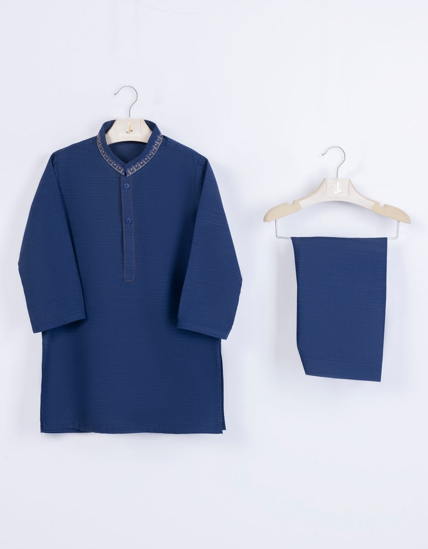 Navy Blue Blended Infant Kameez Shalwar | Jjiks-S-34609