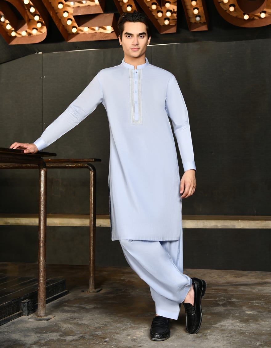 Ice Blue Cotton Teen Boy's Kameez Shalwar | Jtks-S-34613-R1