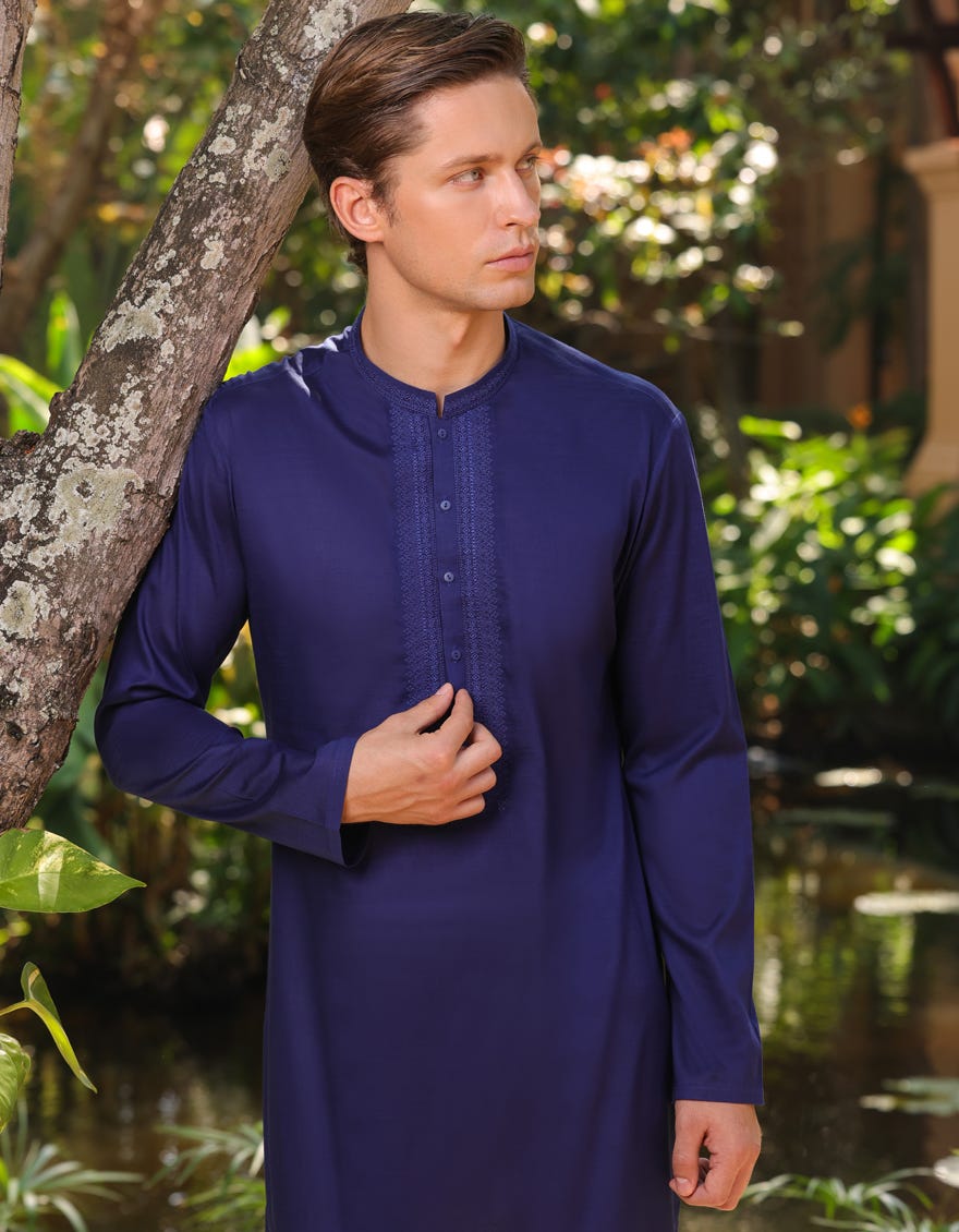 Dark Blue Cotton Men's Kurta | Jjk-S-34618