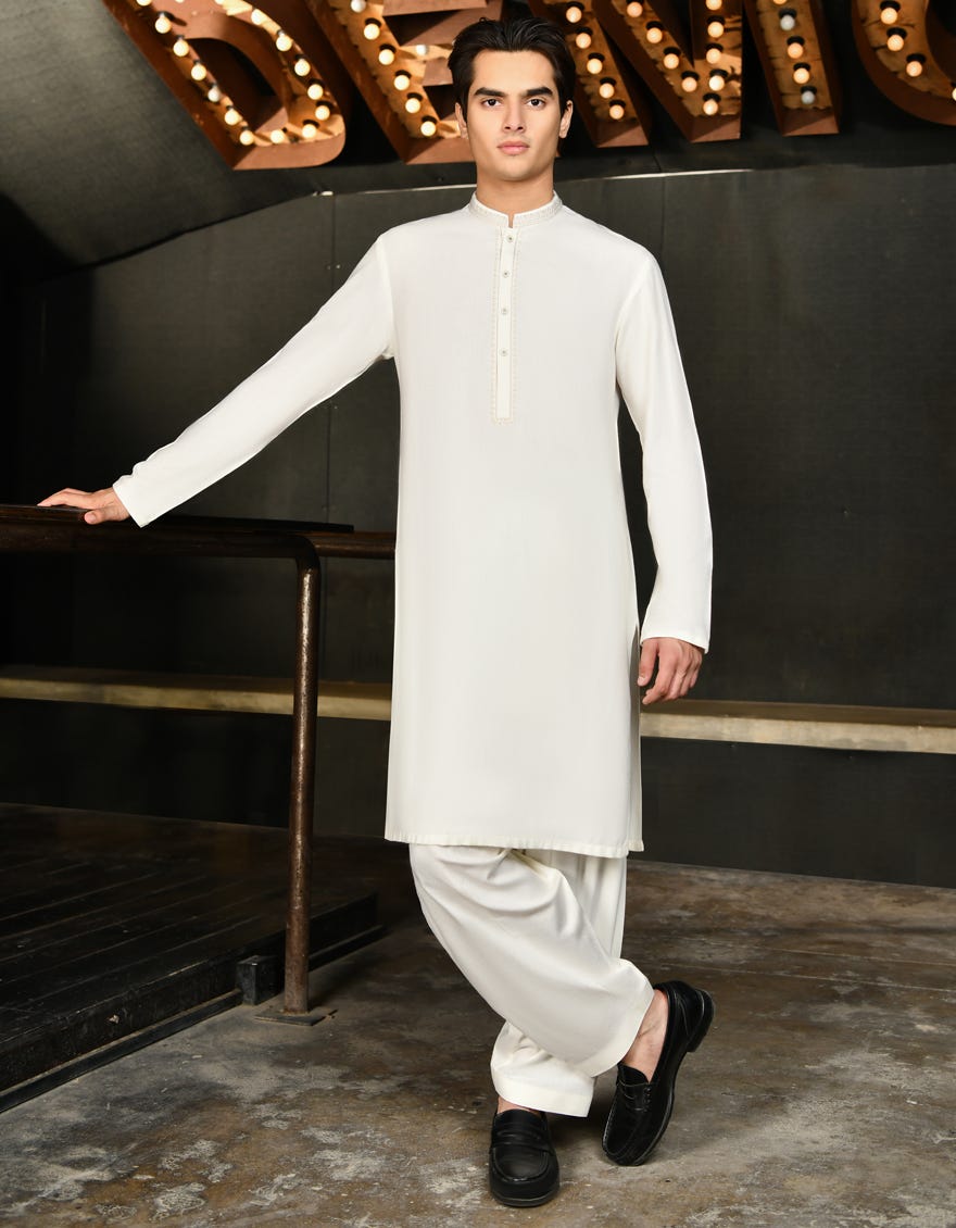 Cream Blended Teen Boy's Kameez Shalwar | Jtks-A-34625