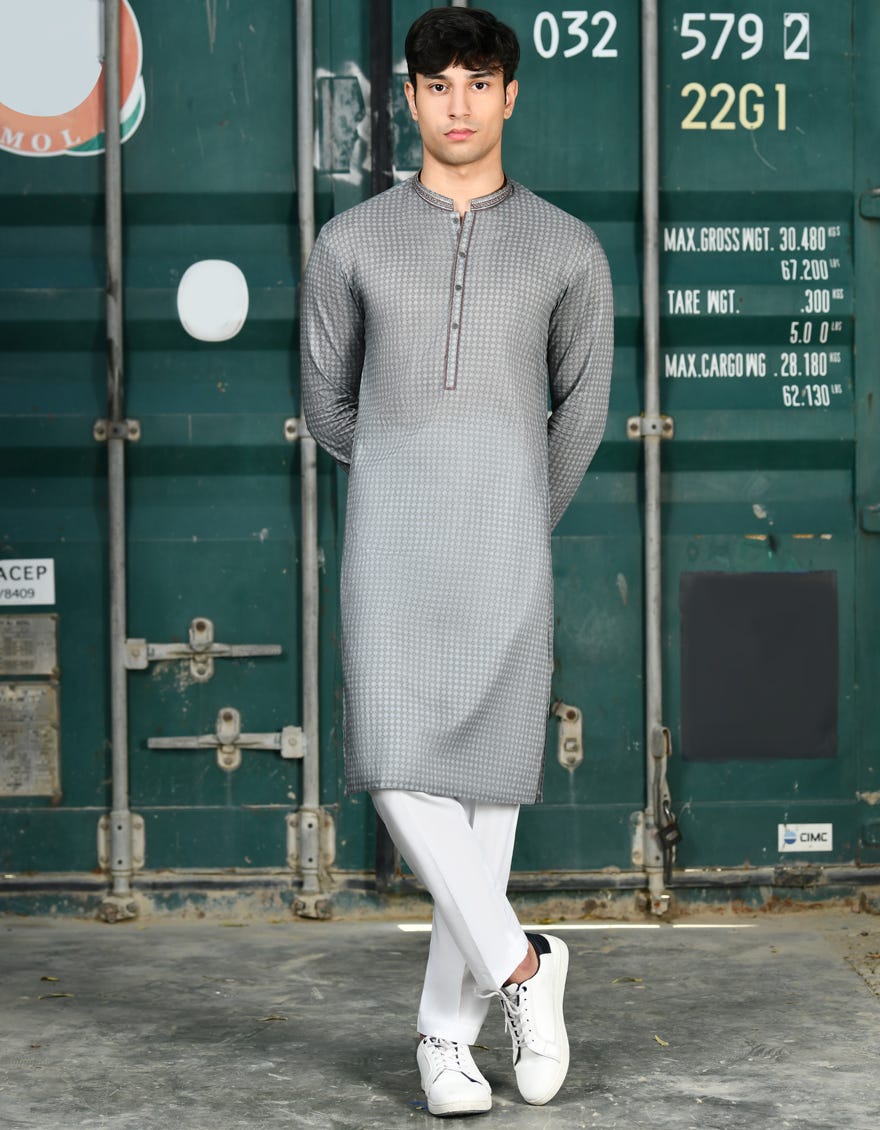 Grey Cotton Teen Boy's Kurta | Jtk-S-34626