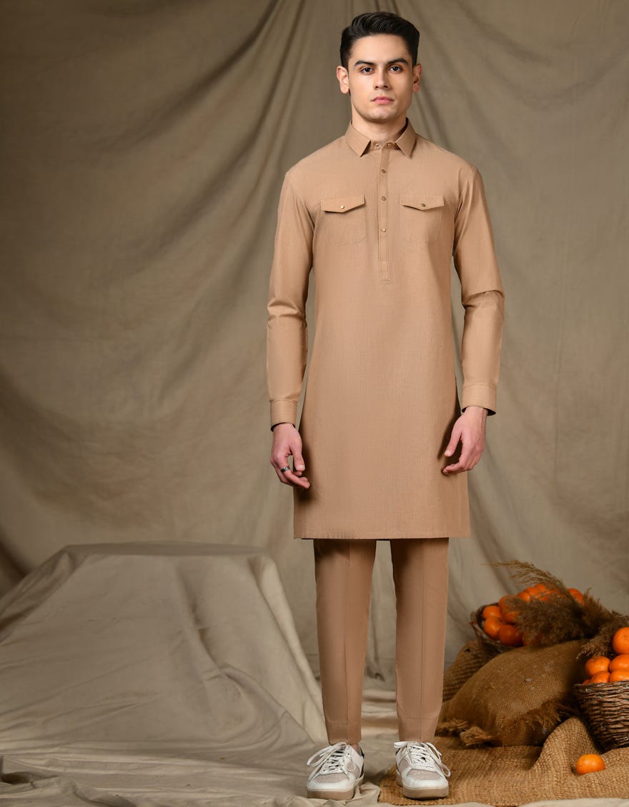 Light Brown Cvc Kurta Pajama | Jtkp-S-34632