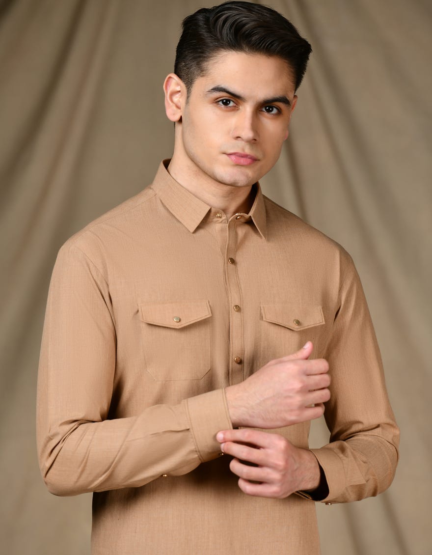 LIGHT BROWN CVC KURTA PAJAMA | JTKP-S-34632