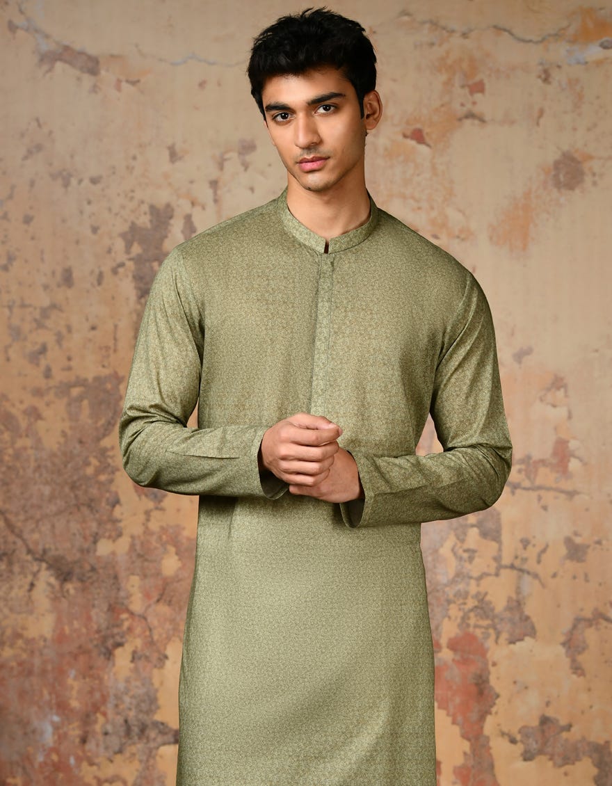 Green Cotton Men's Kurta | Jjk-S-34633