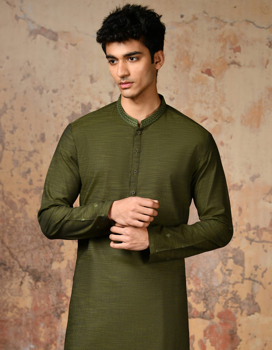 Green Cotton Men's Kurta | Jjk-A-34636