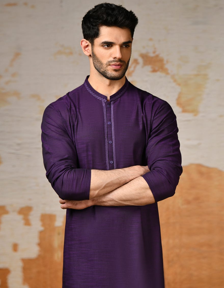 Purple Cotton Men's Kurta | Jjk-A-34637