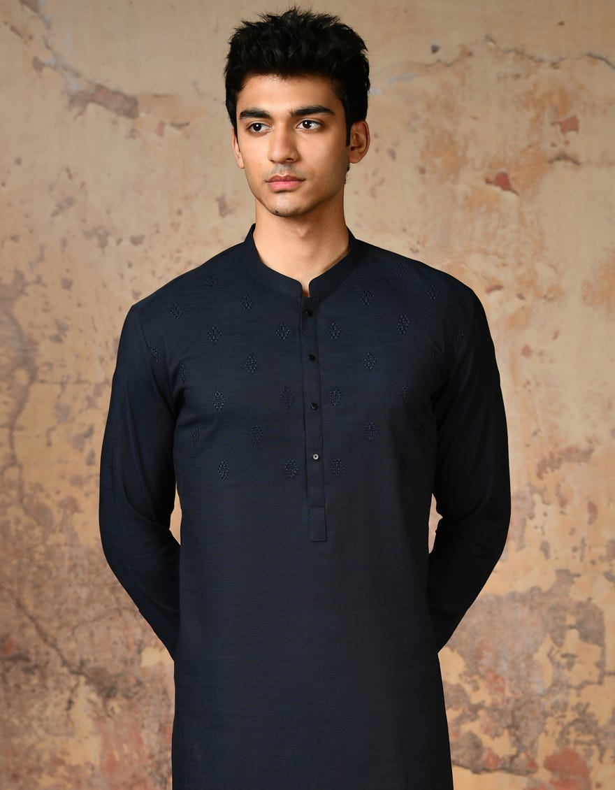 Blue Cotton Men's Kurta | Jjk-A-34639